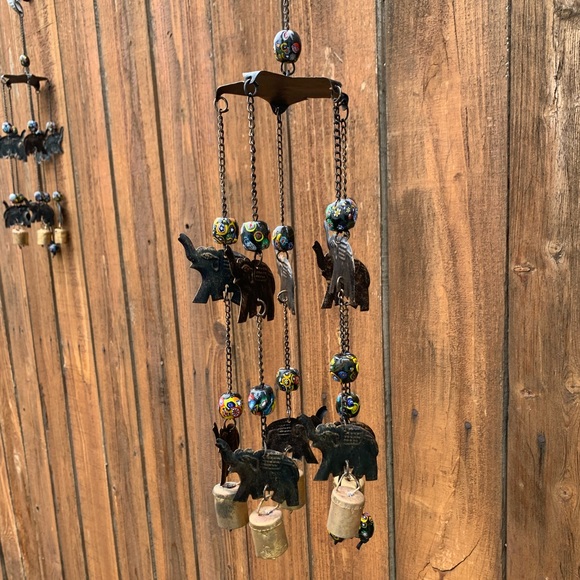 Elephant Boho Wind Chime Mobile w/ Millefiori Porcelain Beads Recycled Cow Bells - Picture 13 of 13